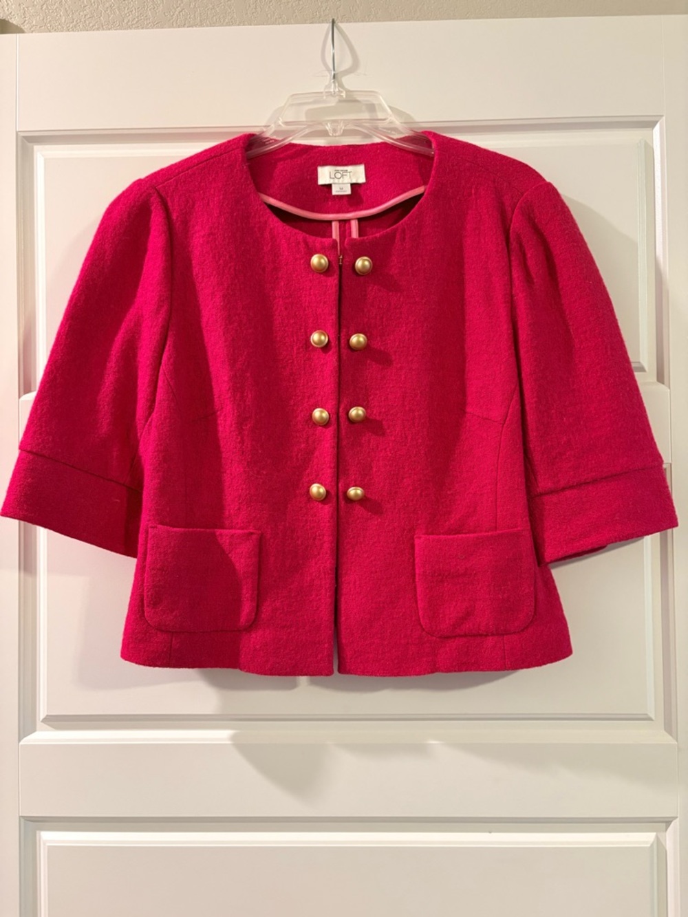 LOFT Vintage Hot Pink Wool-Blend Jacket with Patch Trim